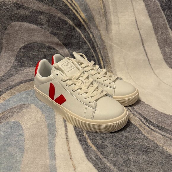 Veja Campo Canvas White Pekin Red Leather Womens Size 6.5 - Picture 1 of 5